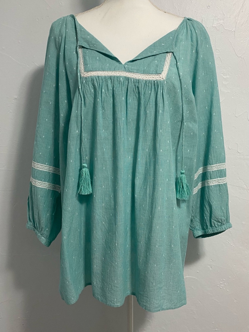 St. John's Bay Teal Peasant Tunic with Tassel Tie